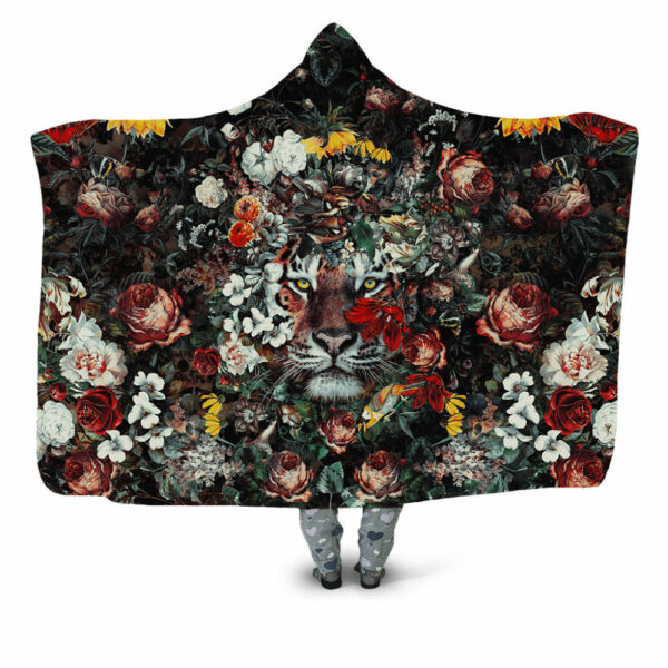 Flower Tiger Dark Blanket - Hoodie Lab
