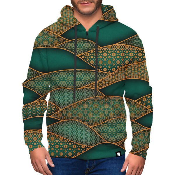 Oriental Sacred Geometry - Turquoise Ocean Zip-Up Hoodie