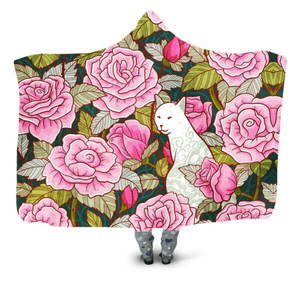 cat and roses Hooded Blanket - Hoodie Lab