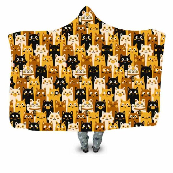 Pattern Cat Maneki-Neko Brown Hooded Blanket - Hoodie Lab