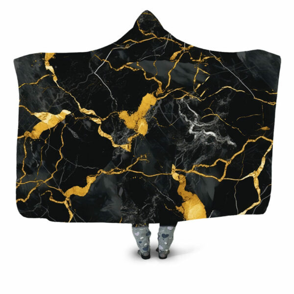 BLACK & GOLDEN MARBLE Hooded Blanket - Hoodie Lab
