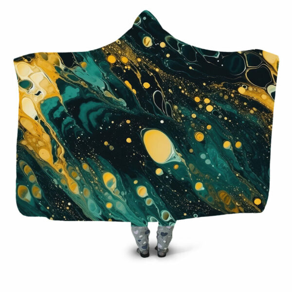 GOLDEN & GREEN POUR PAINT Hooded Blanket - Hoodie Lab