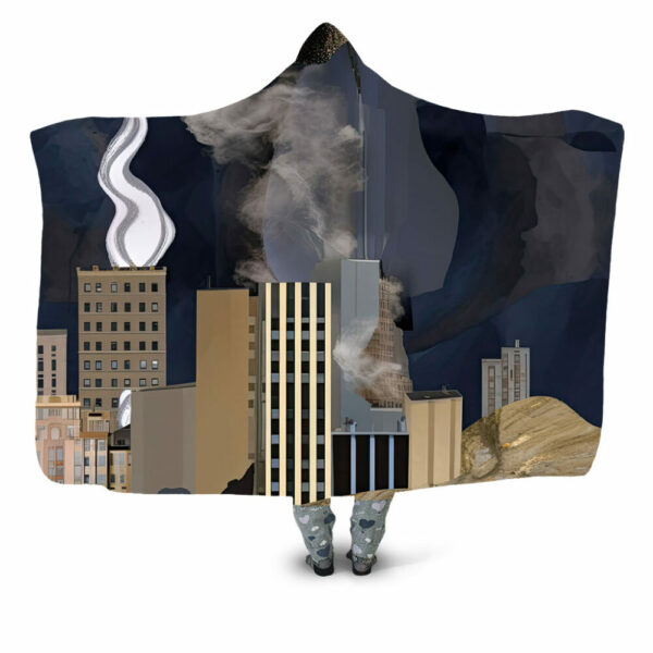 volcano above industrial town Hooded Blanket - Hoodie Lab