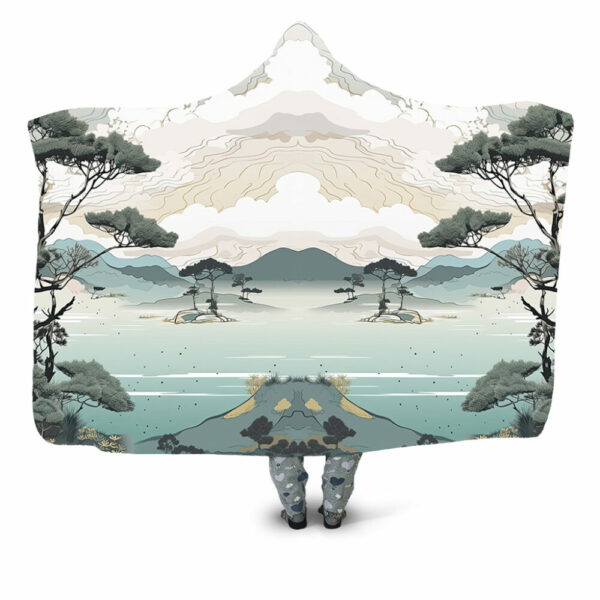 pine tree minimal ukiyoe landscape pastel Hooded Blanket - Hoodie Lab