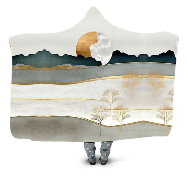 minimal landscape golden fields under the moon Hooded Blanket - Hoodie Lab