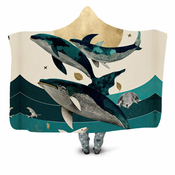 flying whales collage Hooded Blanket - Hoodie Lab