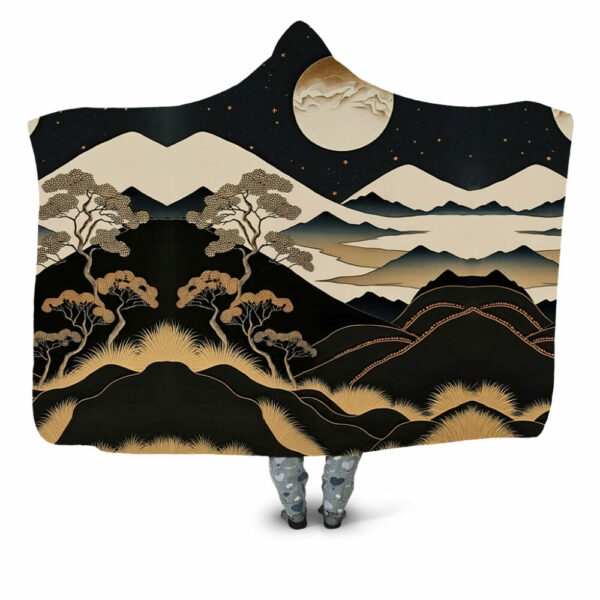 minimal japanese gold and black hills during the night Hooded Blanket - Hoodie Lab