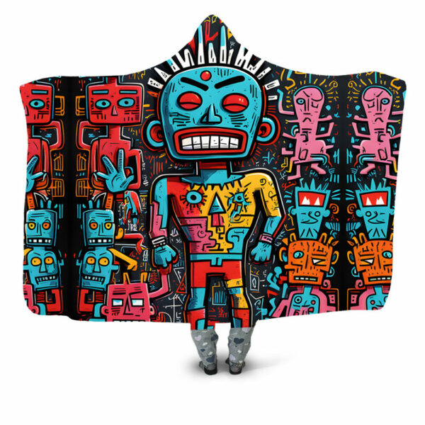 Angry Blue Graffiti Man With Friends Hooded Blanket - Hoodie Lab