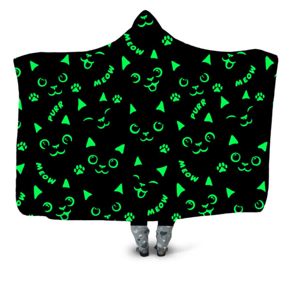 Cat Face Cat Paws Green Hooded Blanket - Hoodie Lab