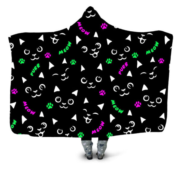 Cat Face Cat Paws Neon Hooded Blanket - Hoodie Lab