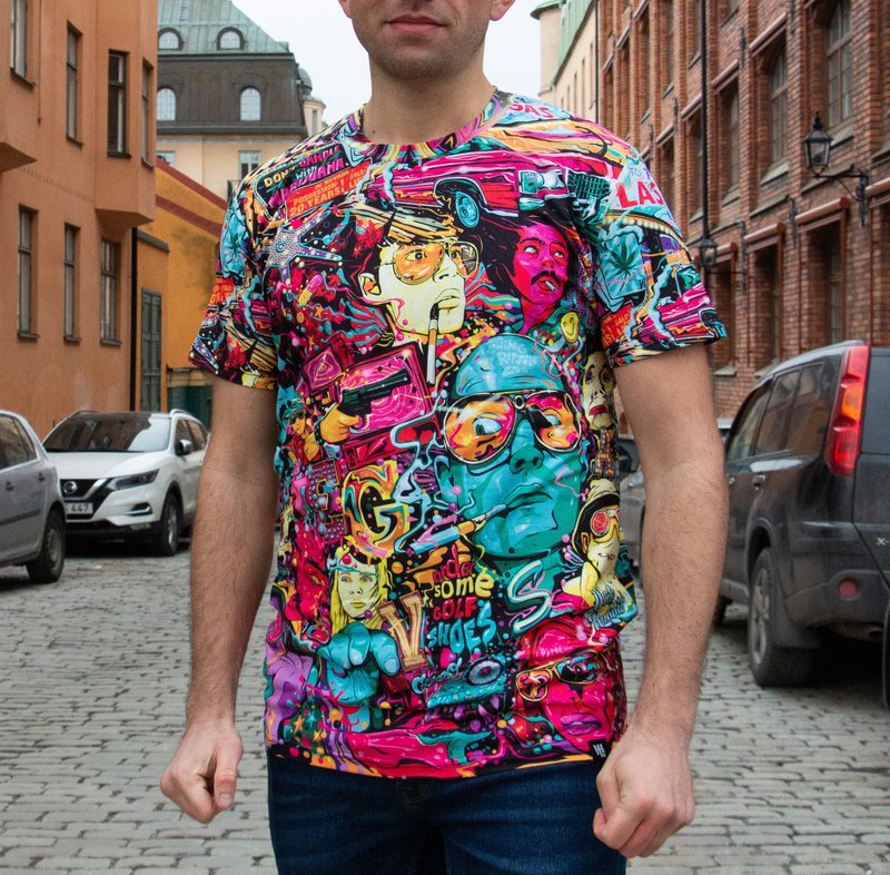 Man wearing an all-over-print t-shirt by Hoodie Lab