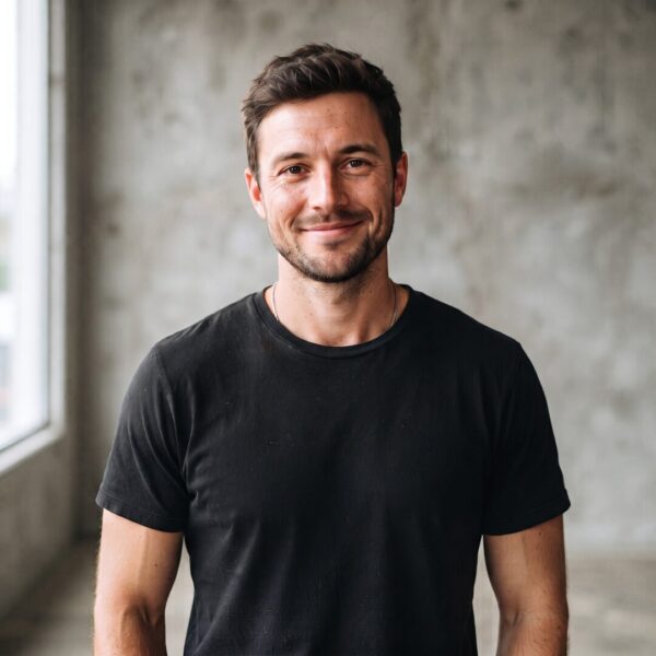 Man wearing a Simple Black t-shirt
