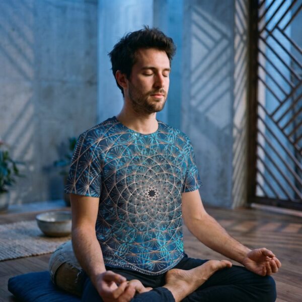 Man wearing Blue Geometry Mandala t-shirt