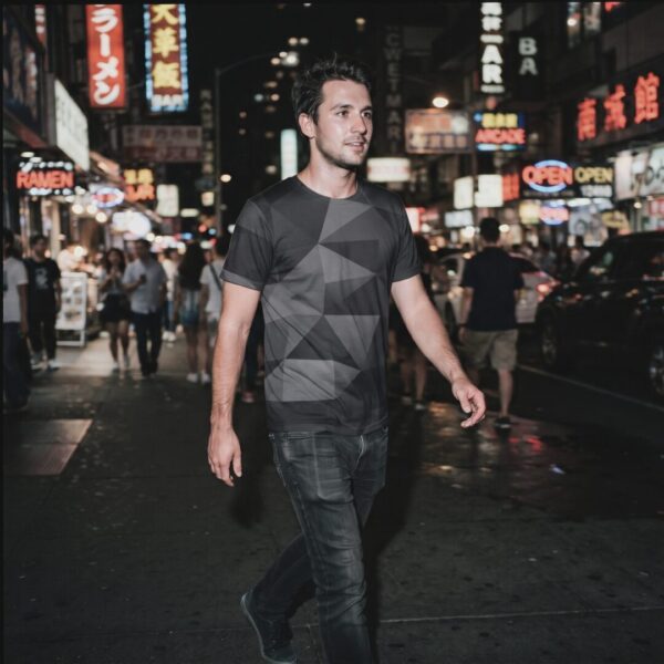 Person wearing Black Geometric T-Shirt